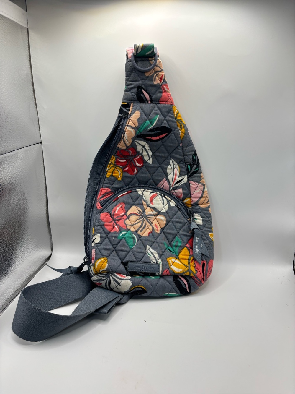Vera Bradley Quilted Floral Crossbody Sling in Charcoal with Multicolor Blooms